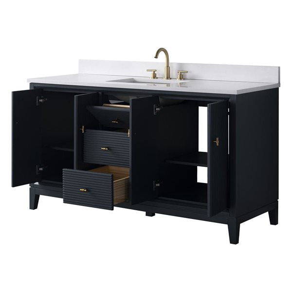 Vanity Art 60 x 22 x 38-in Vintage Spruce Blue Single Sink Freestanding Bath Vanity with Engineered Marble Top
