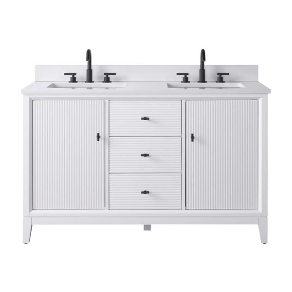 Vanity Art 54 x 22 x 38-in White Double Sink Freestanding Bath Vanity with Engineered Marble Top