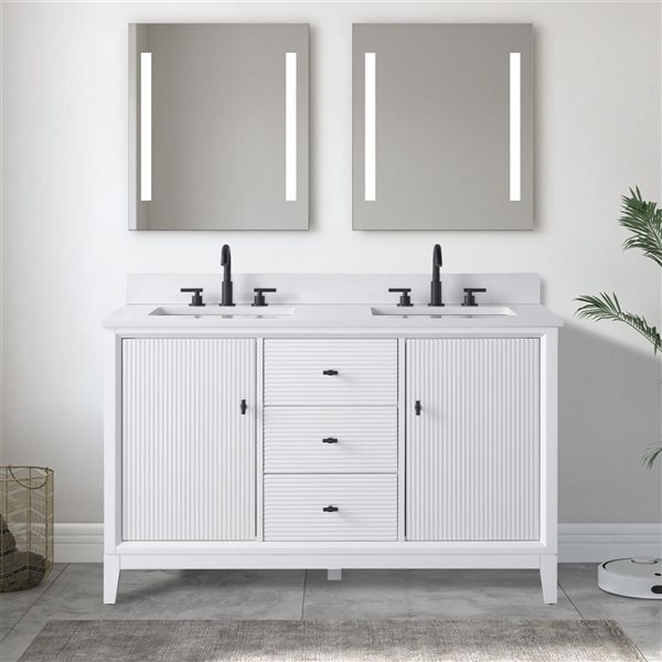 Vanity Art 54 x 22 x 38-in White Double Sink Freestanding Bath Vanity with Engineered Marble Top