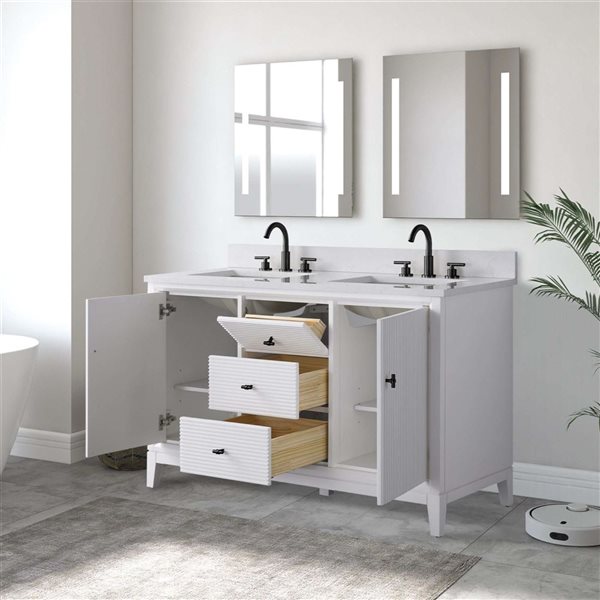 Vanity Art 54 x 22 x 38-in White Double Sink Freestanding Bath Vanity with Engineered Marble Top