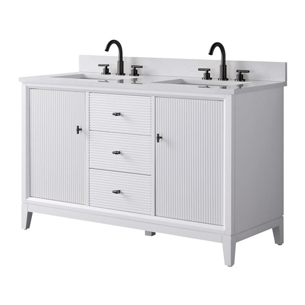Vanity Art 54 x 22 x 38-in White Double Sink Freestanding Bath Vanity with Engineered Marble Top