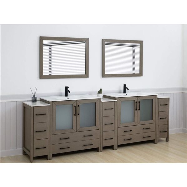 Vanity Art 108 x 18 x 36-in Driftwood Grey Double Sink Bath Vanity with Ceramic Top and Mirror