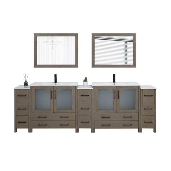 Vanity Art 108 x 18 x 36-in Driftwood Grey Double Sink Bath Vanity with Ceramic Top and Mirror