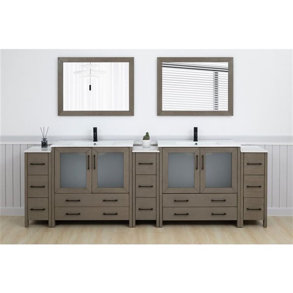 Vanity Art 108 x 18 x 36-in Driftwood Grey Double Sink Bath Vanity with Ceramic Top and Mirror