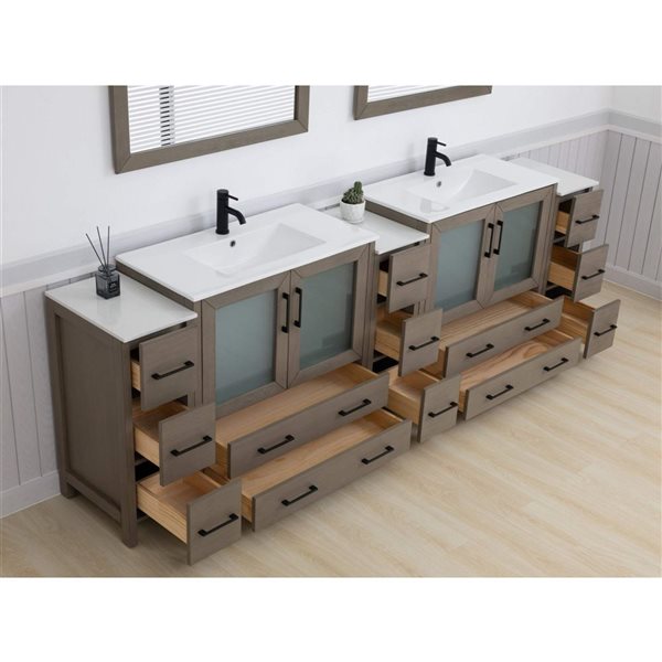 Vanity Art 108 x 18 x 36-in Driftwood Grey Double Sink Bath Vanity with Ceramic Top and Mirror