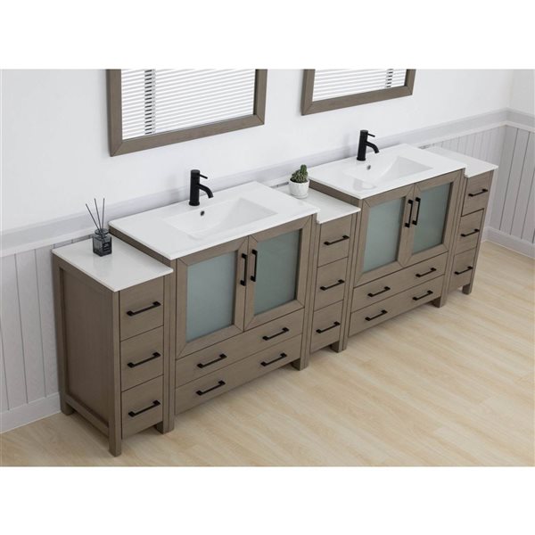 Vanity Art 108 x 18 x 36-in Driftwood Grey Double Sink Bath Vanity with Ceramic Top and Mirror