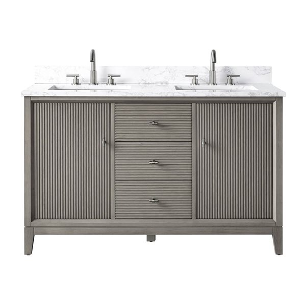 Vanity Art 54 x 22 x 38-in Driftwood Grey  Double Sink Freestanding Bath Vanity with Engineered Marble Top