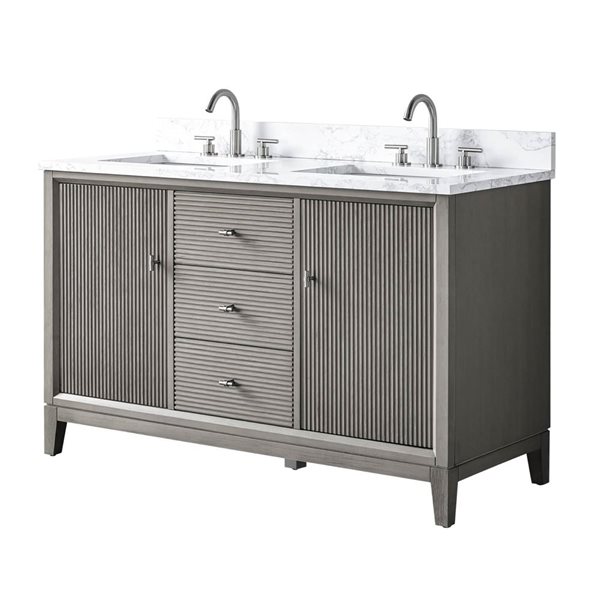 Vanity Art 54 x 22 x 38-in Driftwood Grey  Double Sink Freestanding Bath Vanity with Engineered Marble Top