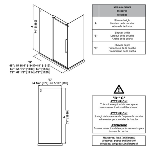 OVE Decors Selby 36 x 74-in Chrome Frameless Clear Glass Shower Side Panel