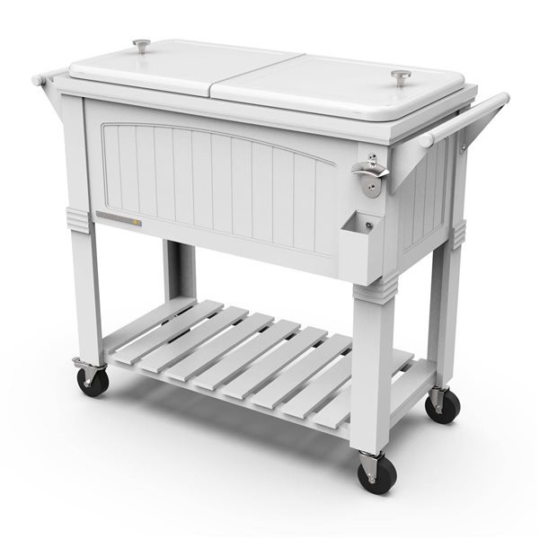 Permasteel 80QT White Furniture Style Patio Cooler with Divider