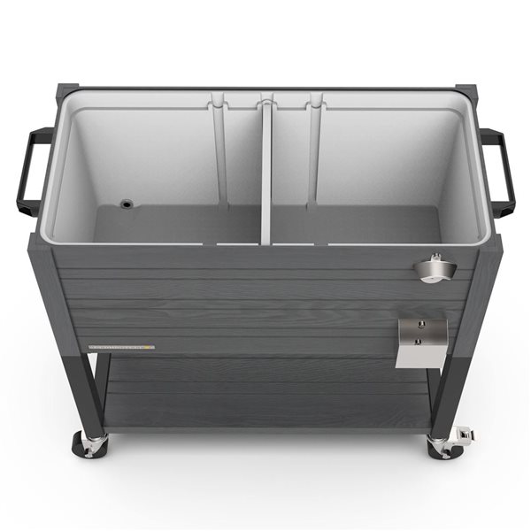 Permasteel 80QT Grey Wood Grain Rolling Patio Cooler with Divider