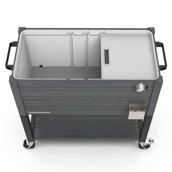 Permasteel 80QT Grey Wood Grain Rolling Patio Cooler with Divider
