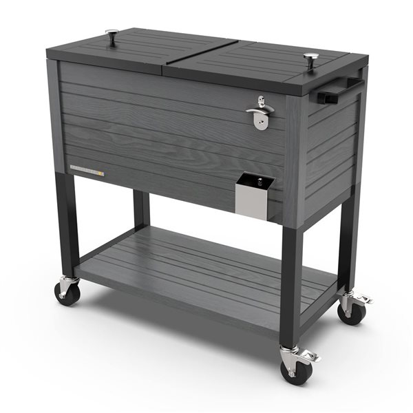 Permasteel 80QT Grey Wood Grain Rolling Patio Cooler with Divider
