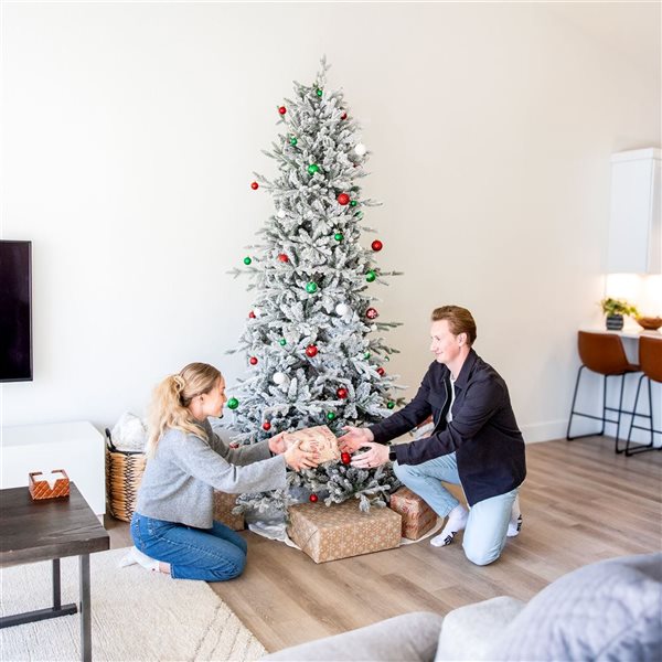 Sunnydaze Decor 8‑ft Slim and Stately Flocked Artificial Christmas Tree