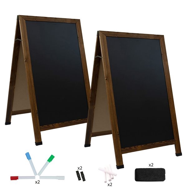 Sunnydaze Decor Rustic Brown A‑Frame Double Magnetic Chalkboard, 2‑Pack