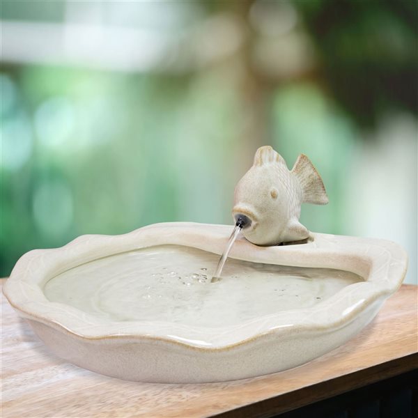 Sunnydaze Decor White Glazed Ceramic Fish Outdoor Water Fountain