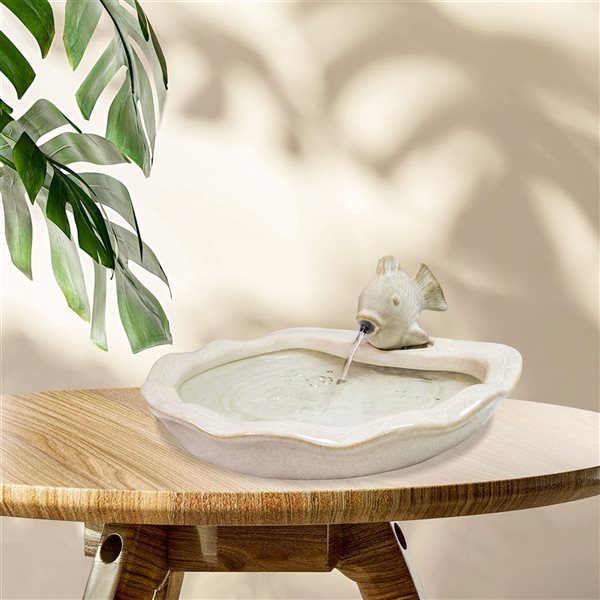 Sunnydaze Decor White Glazed Ceramic Fish Outdoor Water Fountain