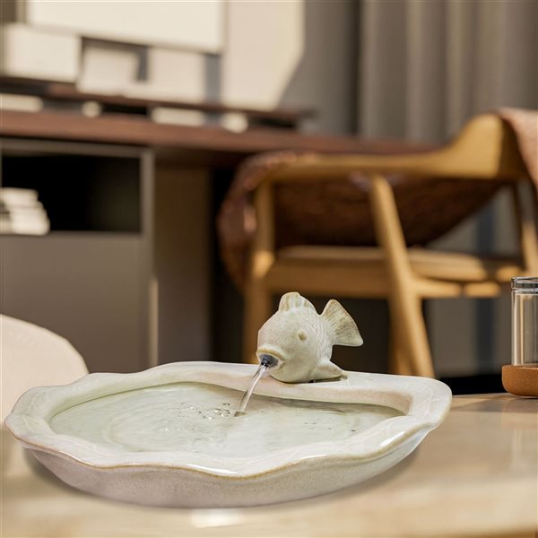 Sunnydaze Decor White Glazed Ceramic Fish Outdoor Water Fountain