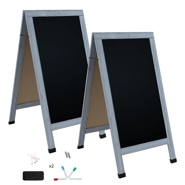 Sunnydaze Decor Graywashed A‑Frame Double Magnetic Chalkboard, 2‑Pack