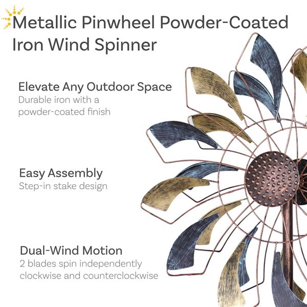 Sunnydaze Decor 84.5‑in Metallic Pinwheel Powder‑Coated Iron Wind Spinner