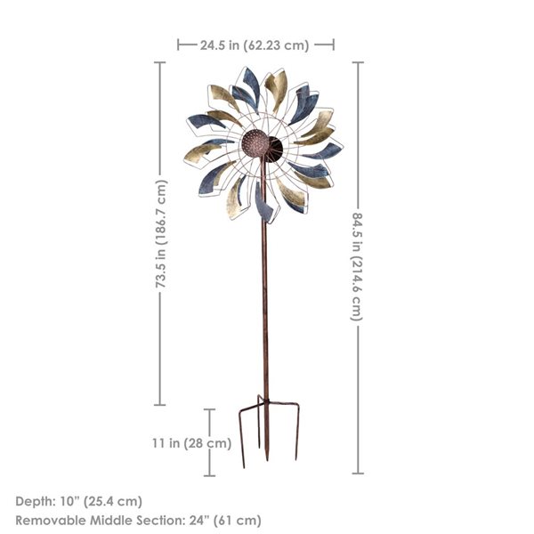Sunnydaze Decor 84.5‑in Metallic Pinwheel Powder‑Coated Iron Wind Spinner