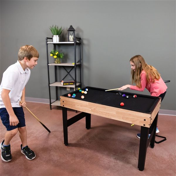 Sunnydaze Decor 49.5‑in Light Wood 10‑in‑1 Game Table with Billiards/Foosball