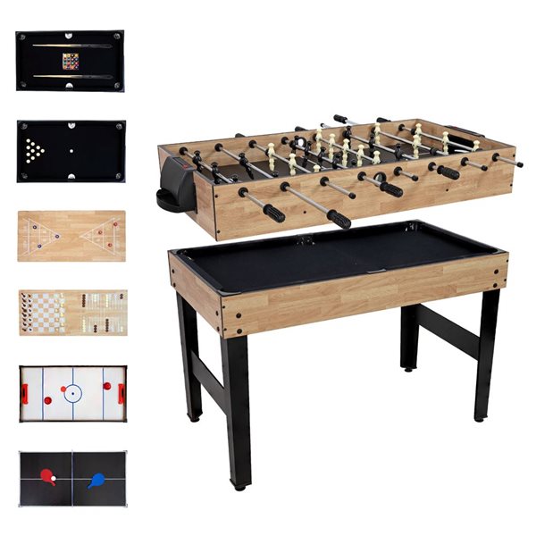 Sunnydaze Decor 49.5‑in Light Wood 10‑in‑1 Game Table with Billiards/Foosball