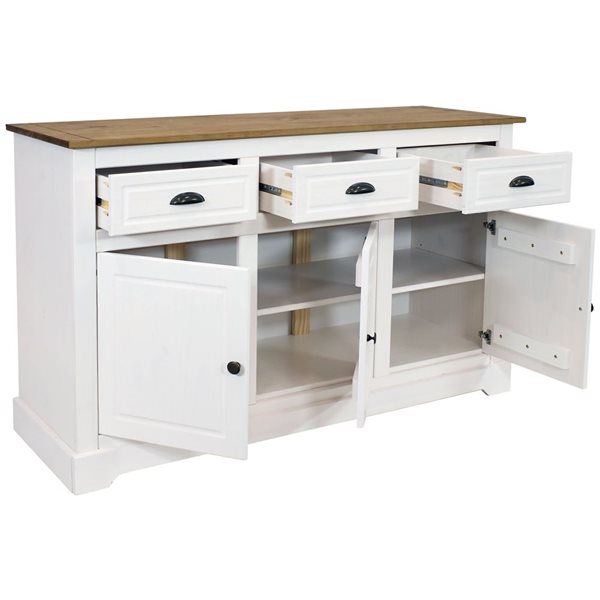 Sunnydaze Decor 32‑in White Solid Pine Sideboard with 3 Drawers and 3 Doors