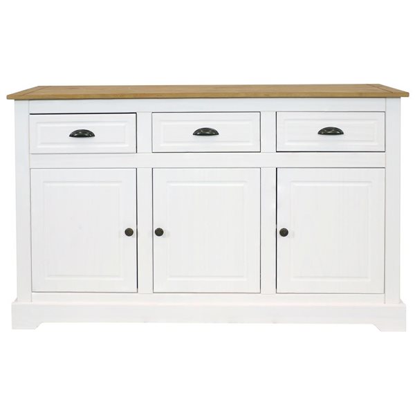 Sunnydaze Decor 32‑in White Solid Pine Sideboard with 3 Drawers and 3 Doors