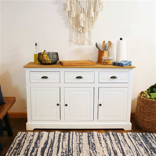Sunnydaze Decor 32‑in White Solid Pine Sideboard with 3 Drawers and 3 Doors