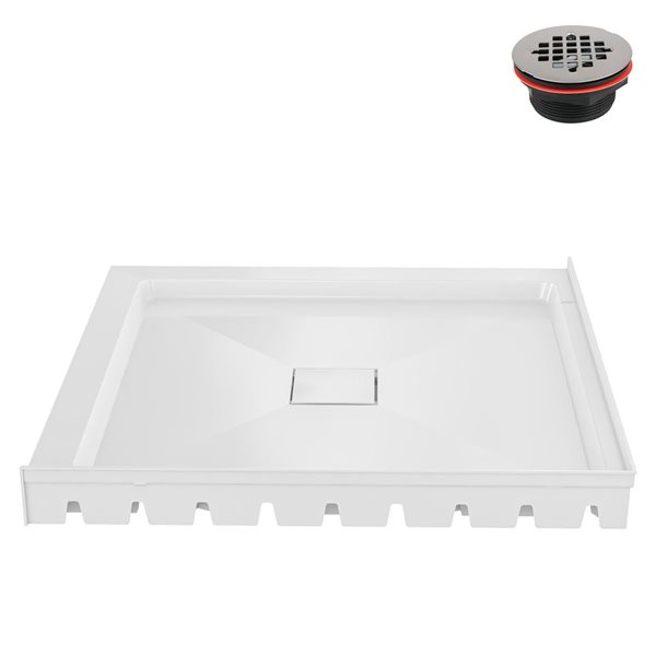 Streamline 34 x 34-in Corner PP Shower Base in Glossy White w/ Centre Drain