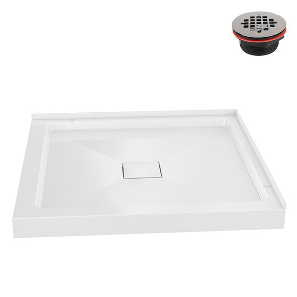 Streamline 34 x 34-in Corner PP Shower Base in Glossy White w/ Centre Drain