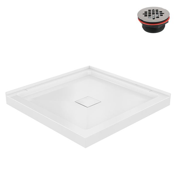 Streamline 34 x 34-in Corner PP Shower Base in Glossy White w/ Centre Drain
