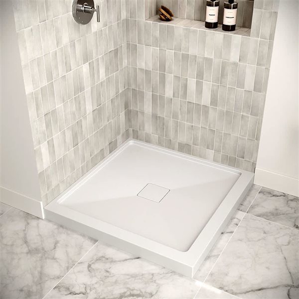 Streamline 34 x 34-in Corner PP Shower Base in Glossy White w/ Centre Drain