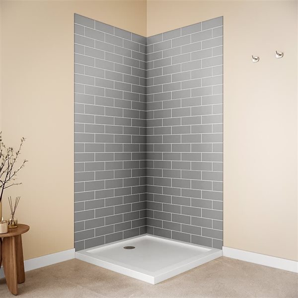 Streamline 36-in L x 36-in W x 76-in H 2-Piece Glue-Up Corner Shower Surround - Grey Tile Finish