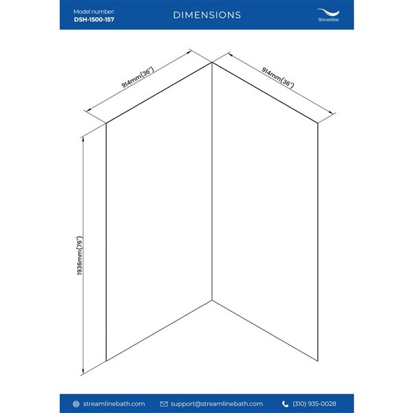 Streamline 36-in L x 36-in W x 76-in H 2-Piece Glue-Up Corner Shower Surround - Grey Tile Finish