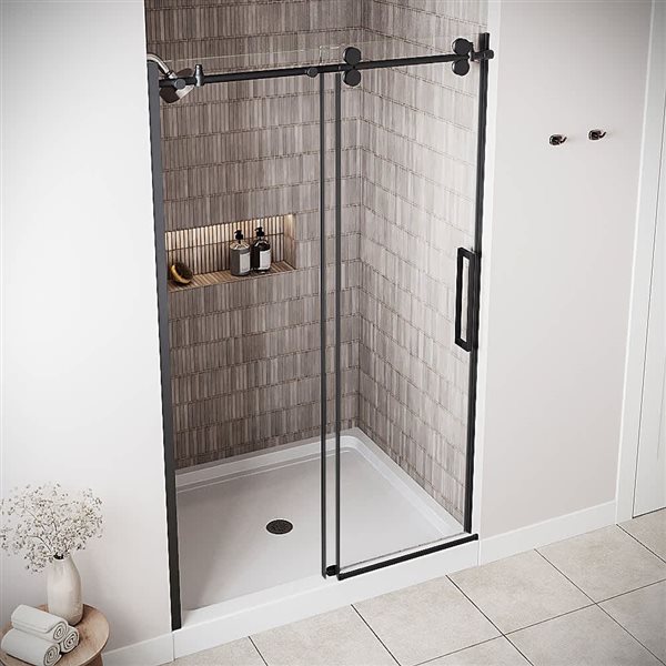 Streamline Vitravo 48 x 76-in Clear CrystalTech Glass Semi-Frameless Sliding Shower Door - Matte Black