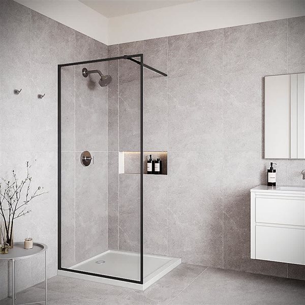 Streamline Coscile 36 x 76-in Clear CrystalTech Glass Framed Fixed Panel - Matte Black