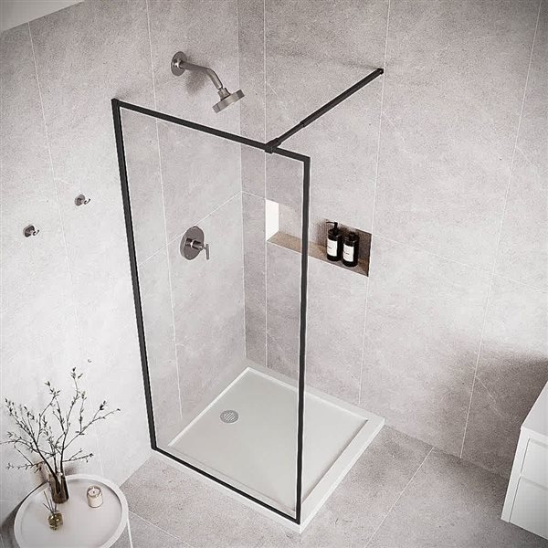 Streamline Coscile 36 x 76-in Clear CrystalTech Glass Framed Fixed Panel - Matte Black