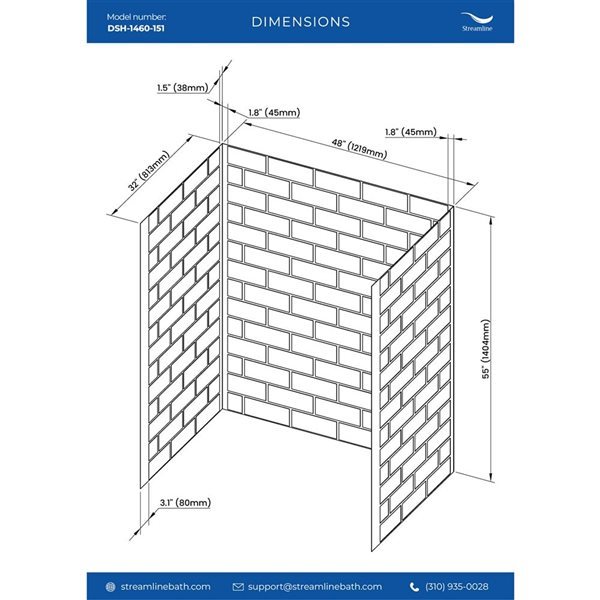 Streamline 32 x 48 x 55-in H 3-Piece Glue-Up Alcove Bathtub Surround - White Tile Finish