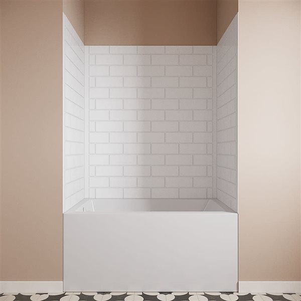 Streamline 32 x 48 x 55-in H 3-Piece Glue-Up Alcove Bathtub Surround - White Tile Finish