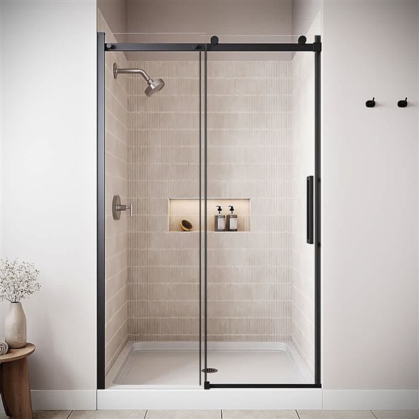 Streamline Torre 48 x 76-in Clear CrystalTech Glass Semi-Frameless Sliding Shower Door - Matte Black