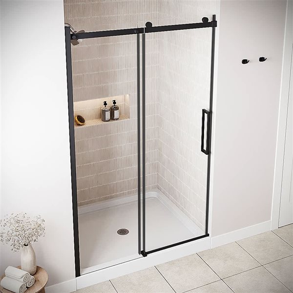 Streamline Torre 48 x 76-in Clear CrystalTech Glass Semi-Frameless Sliding Shower Door - Matte Black