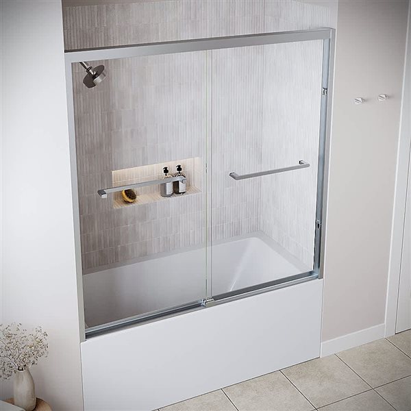 Streamline Sillaro 60 x 60-in Framed Sliding Bathtub Door w/ CrystalTech Tempered Glass - Polished Chrome