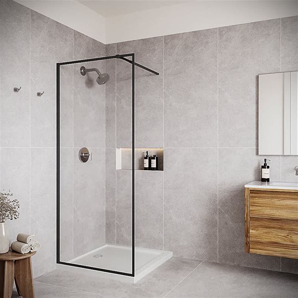 Streamline Crati 34 x 76-in Clear CrystalTech Glass Framed Fixed Panel - Matte Black