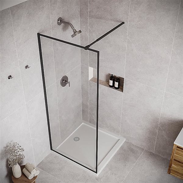 Streamline Crati 34 x 76-in Clear CrystalTech Glass Framed Fixed Panel - Matte Black