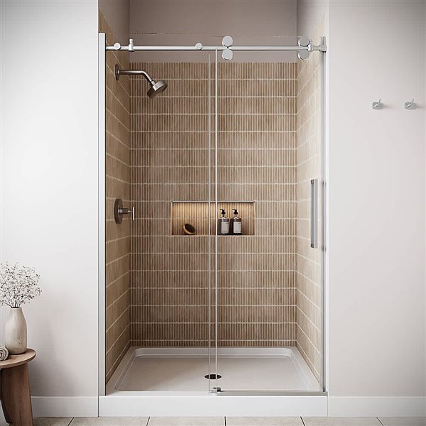 Streamline Biscubio 48 x 76-in Clear CrystalTech Glass Semi-Frameless Sliding Shower Door - Polished Chrome