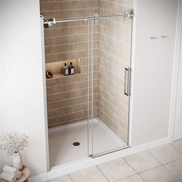 Streamline Biscubio 48 x 76-in Clear CrystalTech Glass Semi-Frameless Sliding Shower Door - Polished Chrome