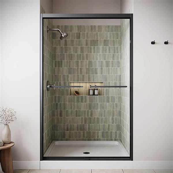 Streamline Albegna 48 x 76-in Clear CrystalTech Glass Framed Sliding Shower Door - Matte Black