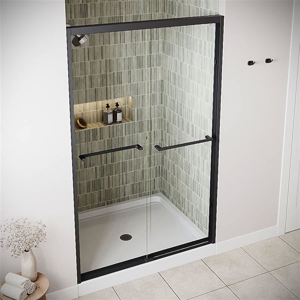 Streamline Albegna 48 x 76-in Clear CrystalTech Glass Framed Sliding Shower Door - Matte Black